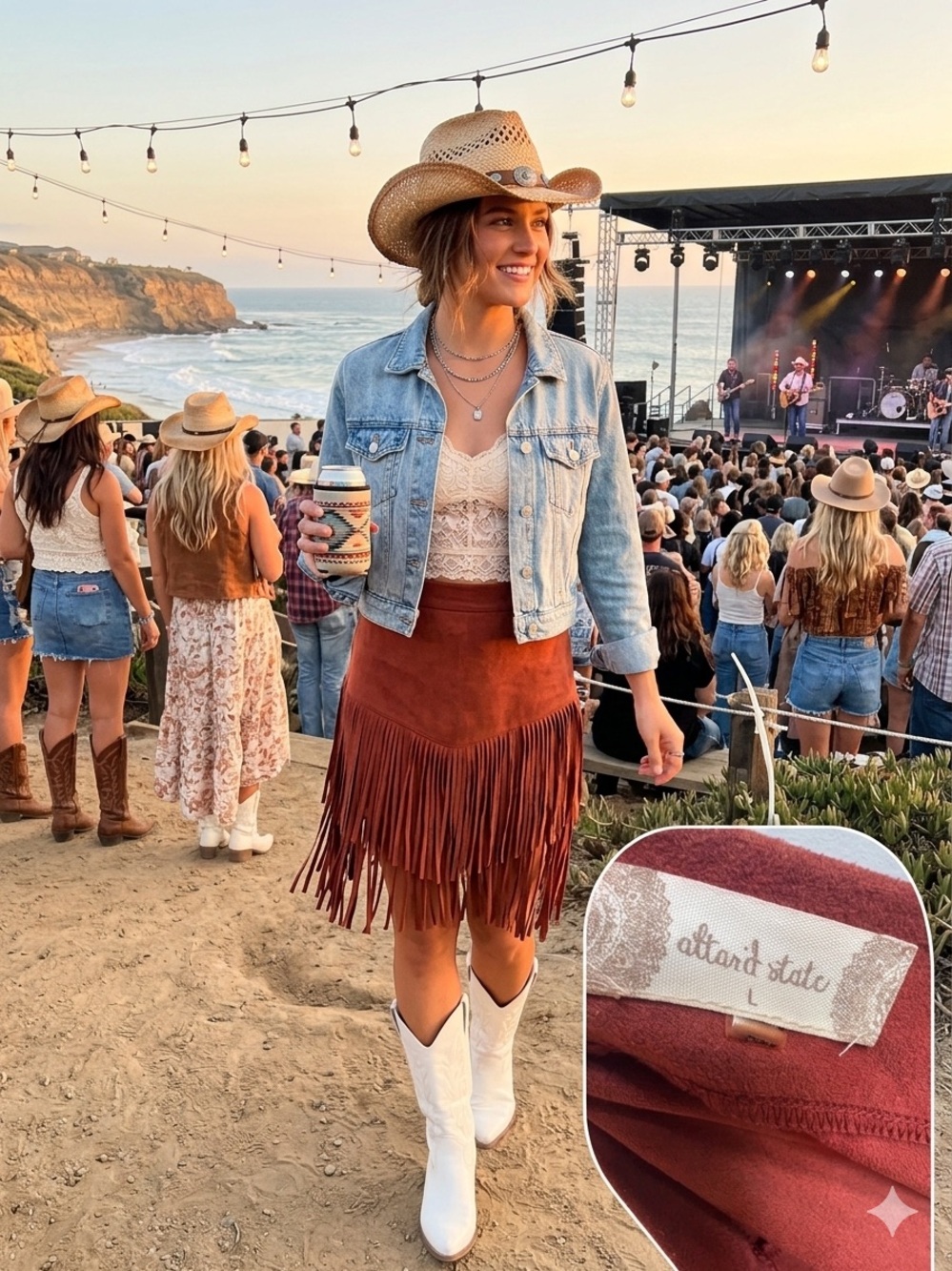 Altar'd State Festival Western Rust Faux Suede Fringe Mini Skirt